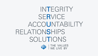 Trustmark core values: integrity, service, accountability, relationships, solutions.